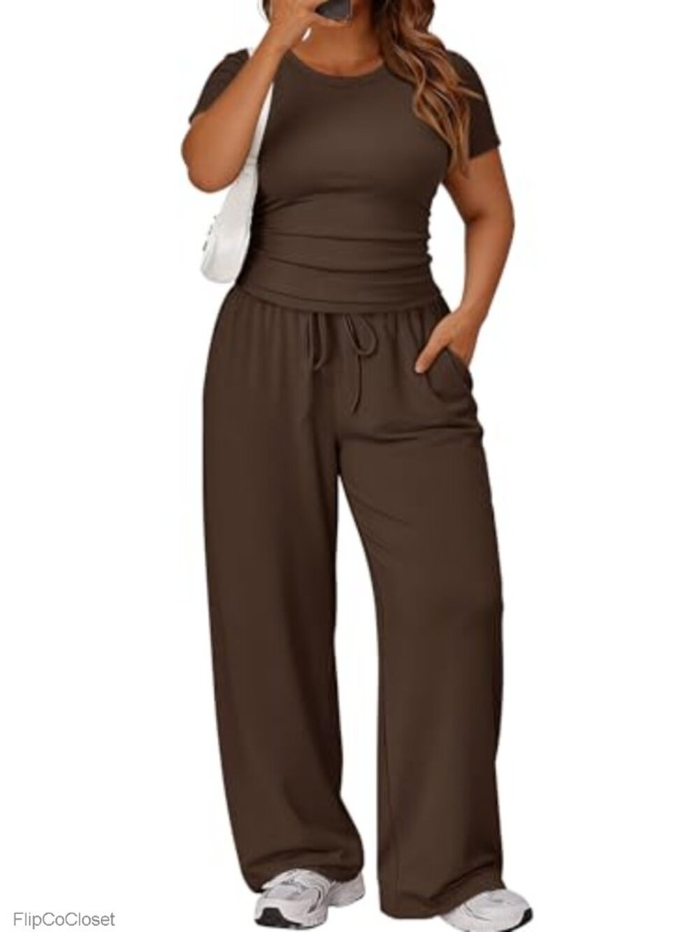 Plus Size Lounge Set 2 Piece Wide Leg Pants Outfit Rayon Spandex
